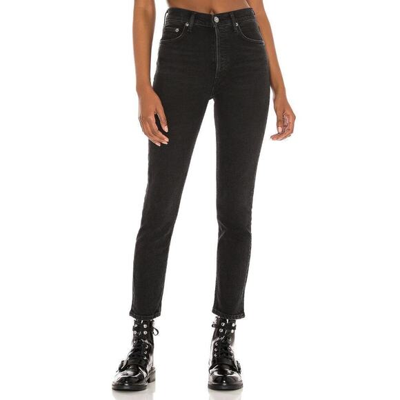NWT Agolde Black Nico High Rise Lim Fit Jeans Cropped Ankle Womens Size 26